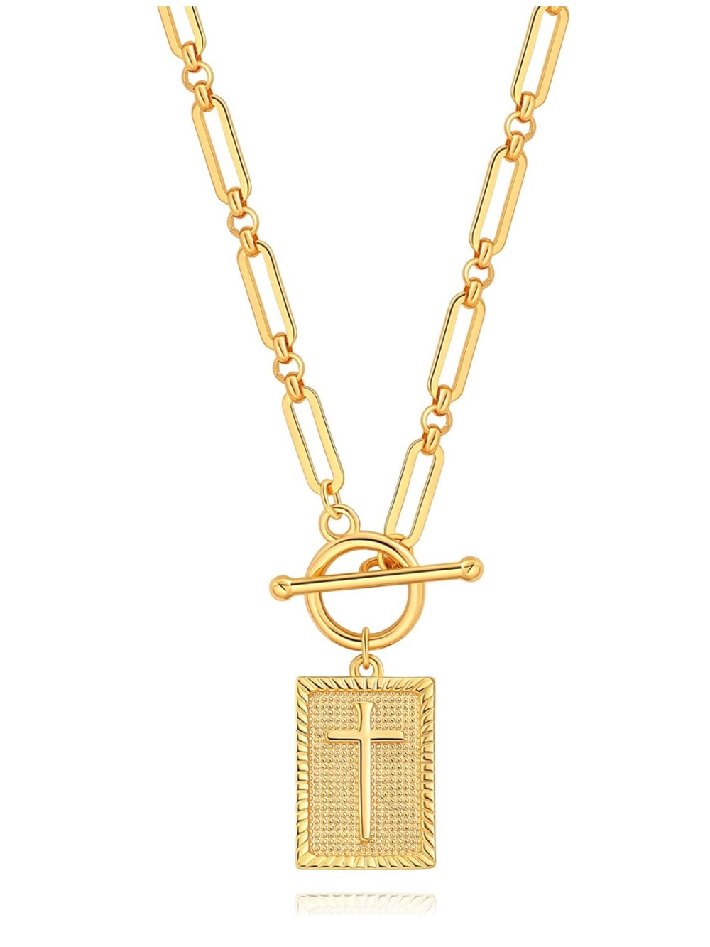 18K Gold Plated Cross Pendant Toggle Necklace